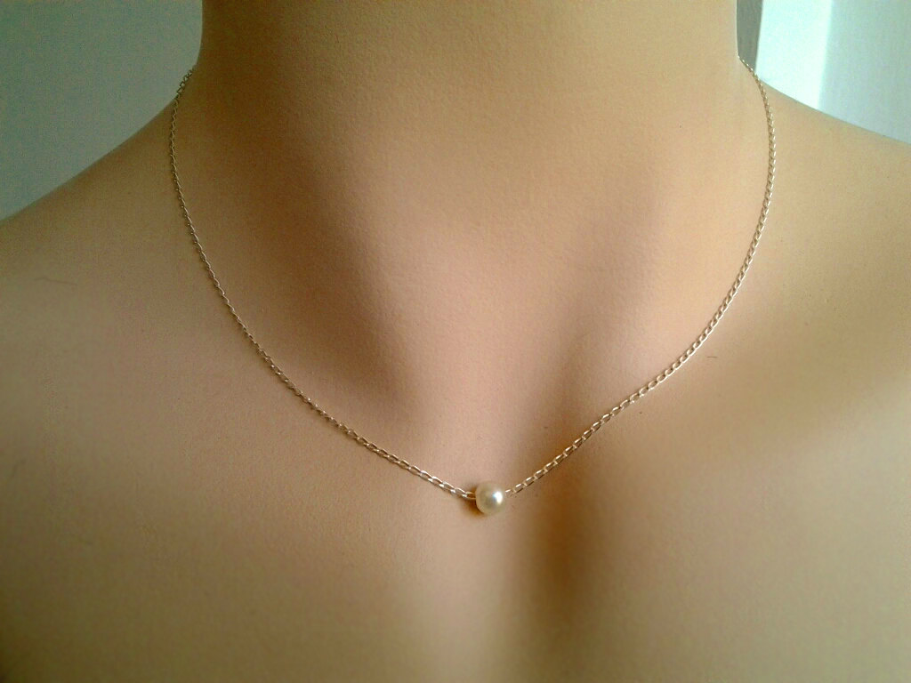 Pearl Necklace White Pearl Pendant Necklace Single Freshwater Pearl