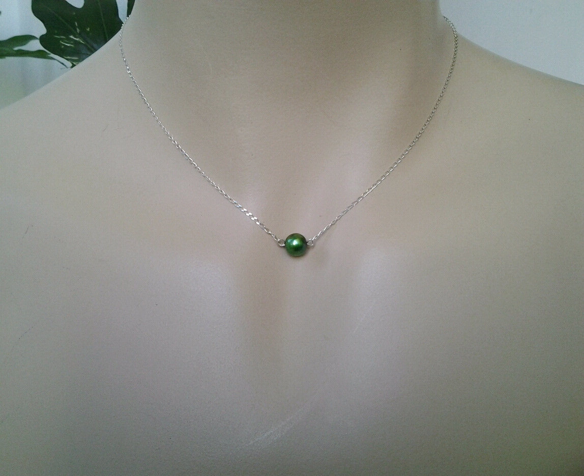 Green Freshwater Pearl Pendant Necklace Single Green Pearl Necklace